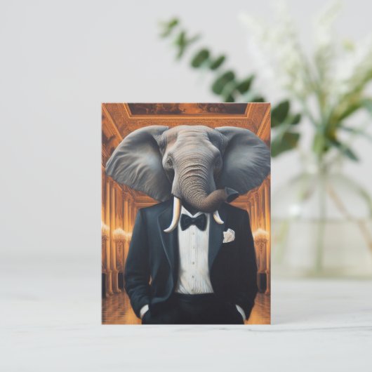 Schattigee olifant in een Tux Briefkaart (Staand voorkant)