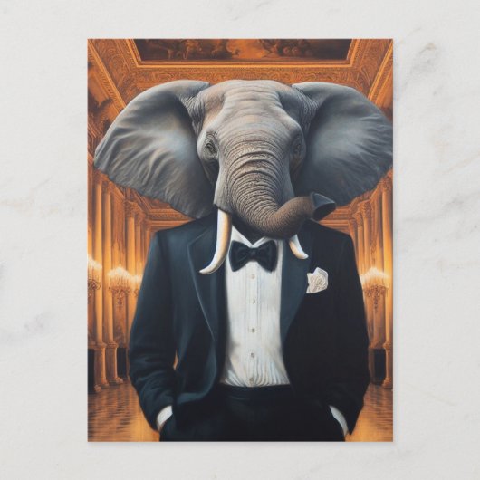 Schattigee olifant in een Tux Briefkaart (Voorkant)