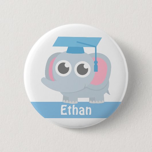 Schattigee Olifant Kinder School Afstuderen Naam B Ronde Button 5,7 Cm (Voorkant)