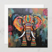 Schattigee olifant kleurrijke funky gemengde media kaart (Voorkant / Achterkant)