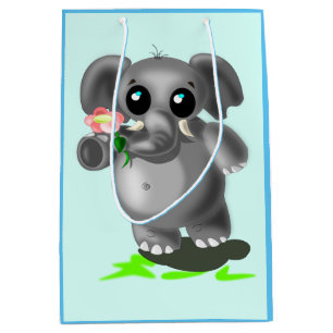 Schattigee Olifant met Flower Gift Bag -  Medium Cadeauzakje