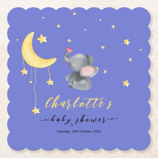 Schattigee olifant met kleine vlinder Baby shower Kartonnen Onderzetters (Voorkant)