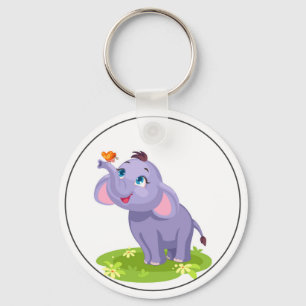Schattigee Olifant met vlinder Sleutelhanger