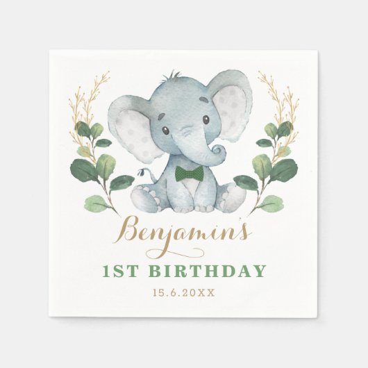 Schattigee olifant Oerwoud groen 1e verjaardag Servet (Voorkant)