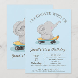 Schattigee olifant op een skateboard. Birthday Kaart