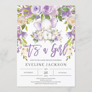 Schattigee olifant paarse bloemenrustiek baby show kaart