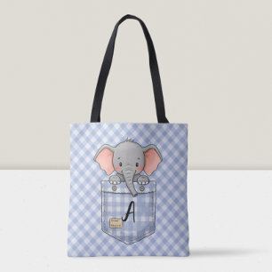 Schattigee olifant Peeking uit Gingham Pocket Draagtas