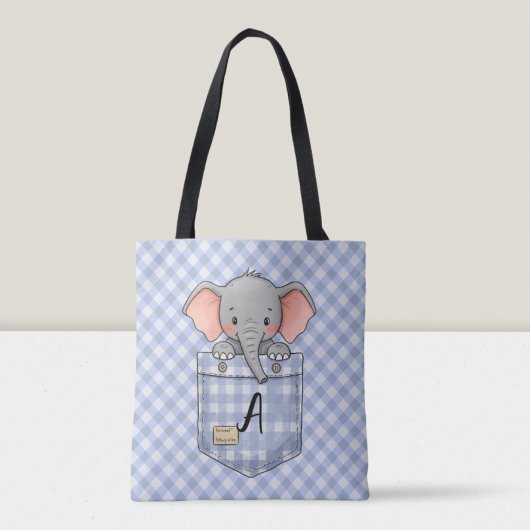 Schattigee olifant Peeking uit Gingham Pocket Draagtas