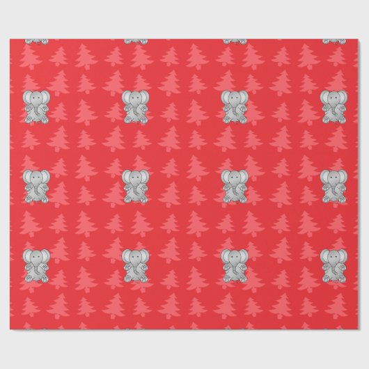 Schattigee olifant rode kerstbomen cadeaupapier (Vlak)