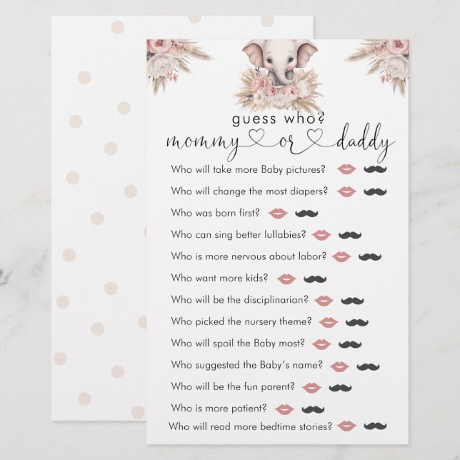 Schattigee olifant roze boho meisje "raad wie" spe (Voorkant / Achterkant)