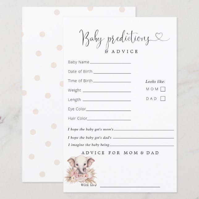 Schattigee olifant roze boho meisje voorspellingen (Voorkant / Achterkant)