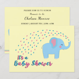 Schattigee olifant roze en blauw Baby shower uitno Kaart