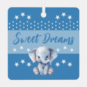 Schattigee olifant shhh voeg naam is slapen blauw metalen ornament (Achterkant)