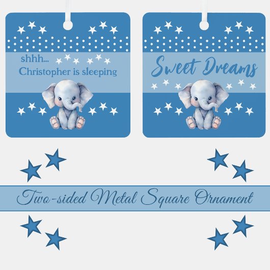 Schattigee olifant shhh voeg naam is slapen blauw metalen ornament