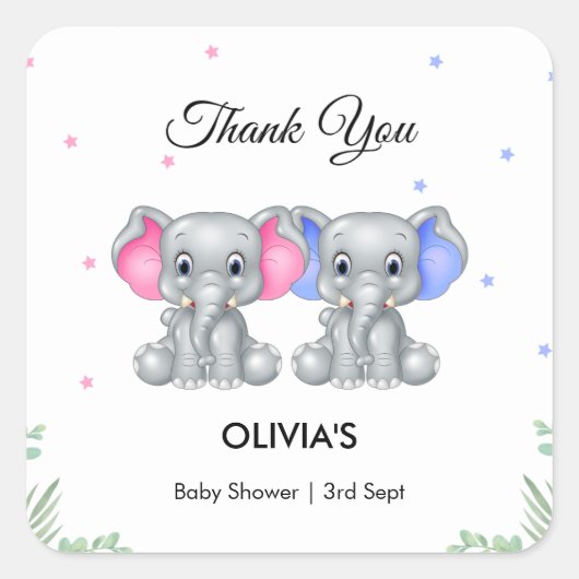 Schattigee olifant tweeling meisje jongen Baby sho Vierkante Sticker (Voorkant)