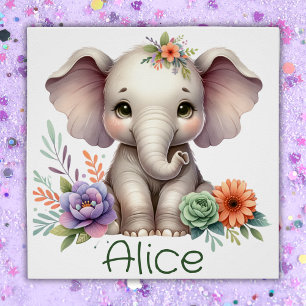 Schattigee olifant Waterverf met monogram naam   Perfect Poster