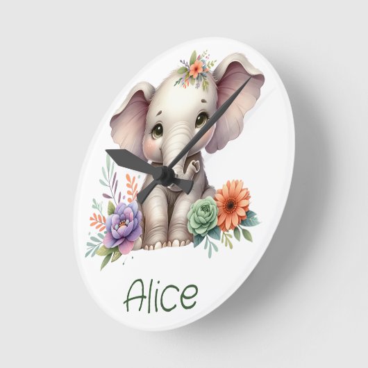 Schattigee olifant Waterverf met monogram naam | Ronde Klok (Hoek)