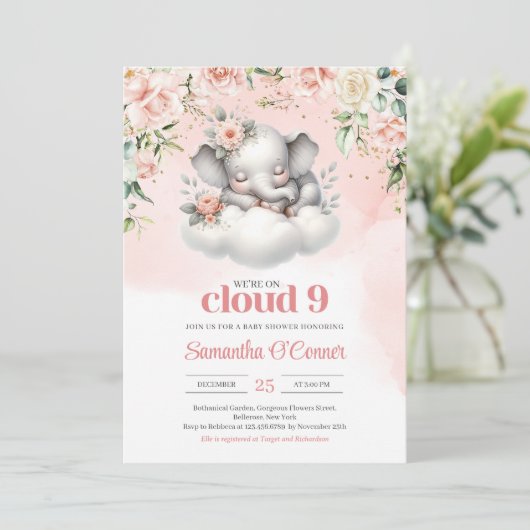 Schattigee olifant We zijn op Cloud Nine Blush Blo Kaart (Staand voorkant)
