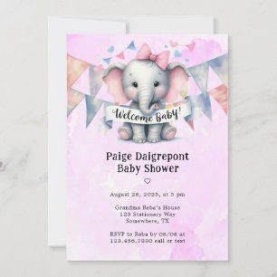 Schattigee olifant welkom meisje Baby shower Kaart