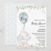 Schattigee Olifantenballon baby shower Uitnodiging (Voorkant / Achterkant)