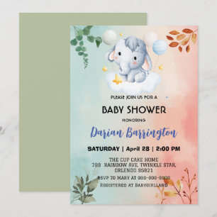 Schattigee olifantenwelp bloemen baby shower kinde kaart