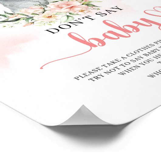 Schattigee olifantsblauwe bloemen zeggen niet baby poster (Hoek)