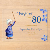 Schattigee oma Waterverf Bloemen 80ste Verjaardag Acryl Uitnodigingen (Voorkant)