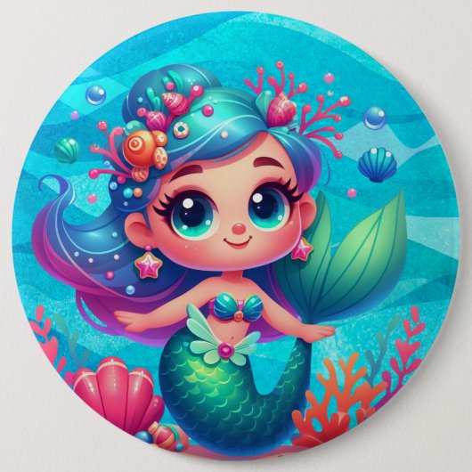 Schattigee onderwaterzeemeermin ronde button 6,0 cm (Voorkant)