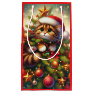 Schattigee, ondeugende kat in de kerstboom klein cadeauzakje