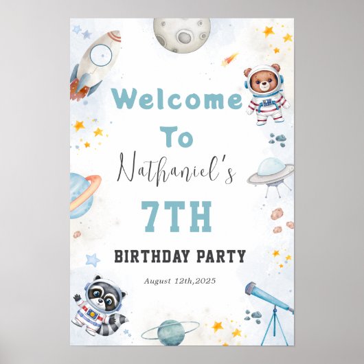 Schattigee ontploffing uit de ruimte thema verjaar poster (Voorkant)