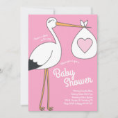 Schattigee ooievaar Baby shower roze meisje Kaart (Voorkant)