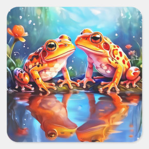 Schattigee Oranje aquarel kikkers stickers