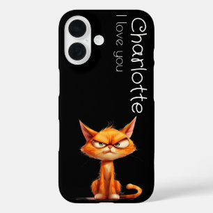 Schattigee oranje Boze cartoon Kattennaam iPhone 16 Hoesje