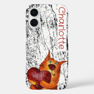 Schattigee oranje cartoon Katten Naam Grunge iPhone 16 Hoesje