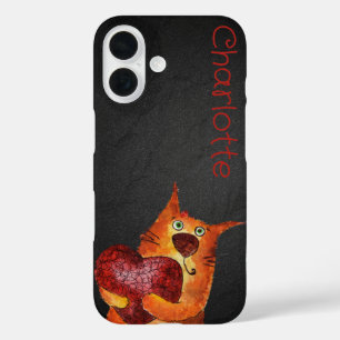 Schattigee oranje cartoon katten naam houtskool iPhone 16 hoesje