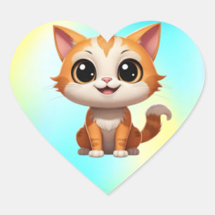 Schattigee Oranje Cat Cartoon Style Character-8973 Hart Sticker