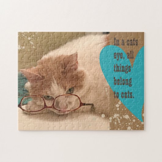 Schattigee Oranje en witte kat met bril Puzzel Legpuzzel (Horizontaal)