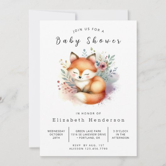 Schattigee Oranje Fox Theme Fox Baby shower Kaart (Voorkant)