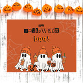 Schattigee Oranje Happy Halloween Boo Ghosts Briefkaart