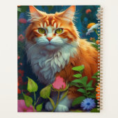 Schattigee Oranje kat in bloemen gepersonaliseerd Planner (Achterkant)