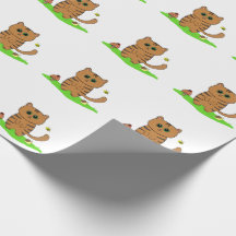 Schattigee Oranje Kat in Green Meadow Wrapping Pap