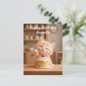 Schattigee Oranje Kitten met een Cupcake Briefkaart (Staand voorkant)
