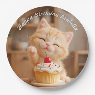 Schattigee Oranje Kitten met een Cupcake Papieren Bordje