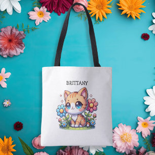 Schattigee Oranje Kitty Cat in Flowers gepersonali Draagtas