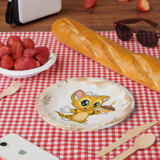 Schattigee Oranje Kitty Cat Verjaardagspapier Bord