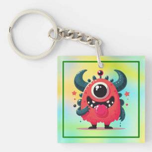 Schattigee Oranje Monster Cartoon-67423 Sleutelhanger