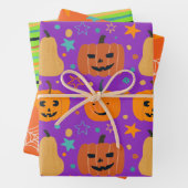 Schattigee Oranje Paarse Groene Leuke Halloween Pa Inpakpapier Vel (In situ)