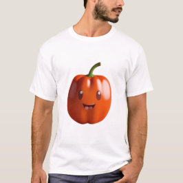 Schattigee Oranje Paprika vrucht met een gezicht T-shirt