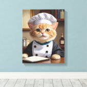 Schattigee Oranje Tabby Cat Chef Koken Illustratie Canvas Afdruk (Insitu (Houten vloer))