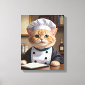 Schattigee Oranje Tabby Cat Chef Koken Illustratie Canvas Afdruk (Voorkant)